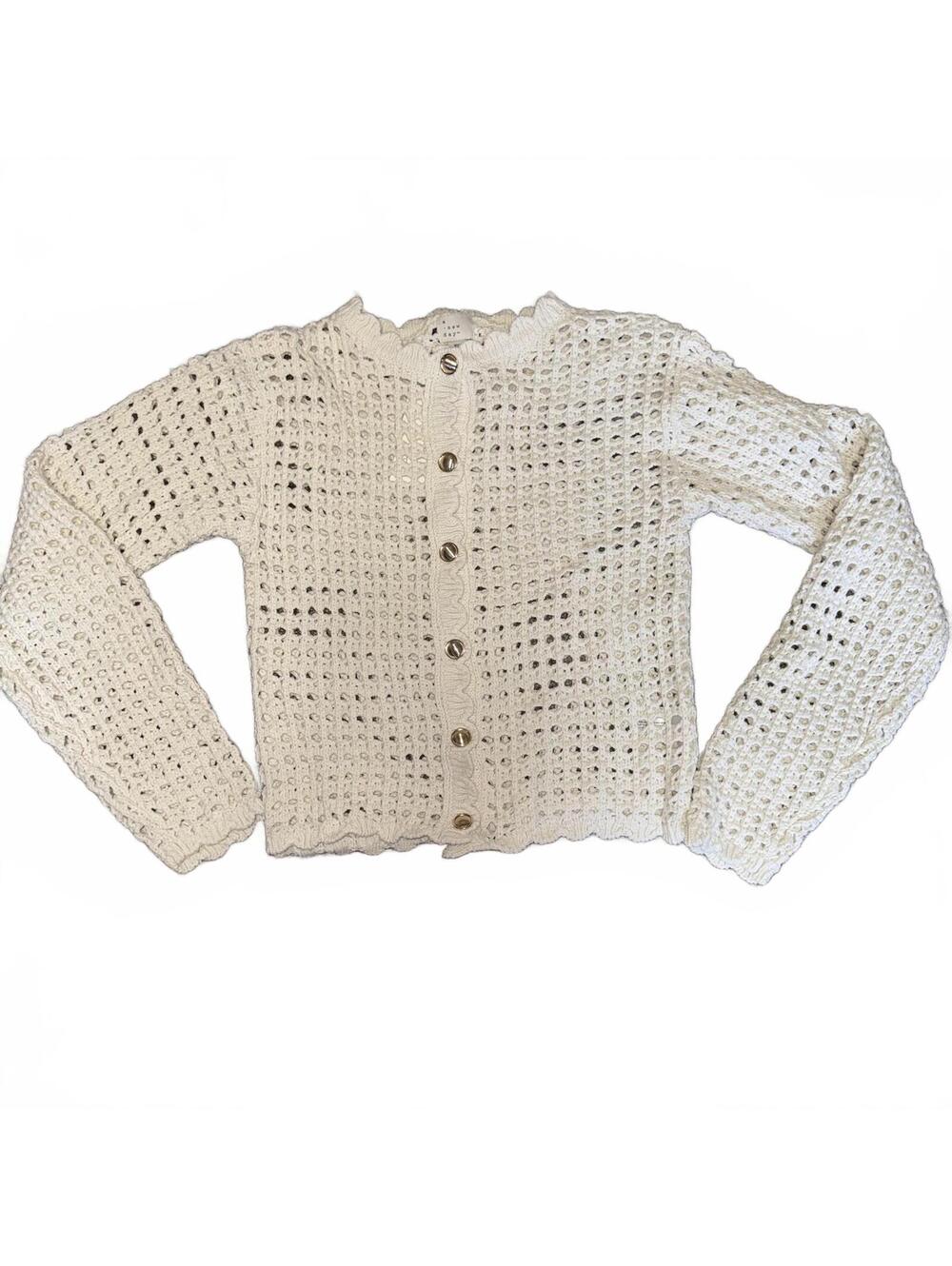 a new day Women's White Crochet Knit Button-Up Cardigan XS